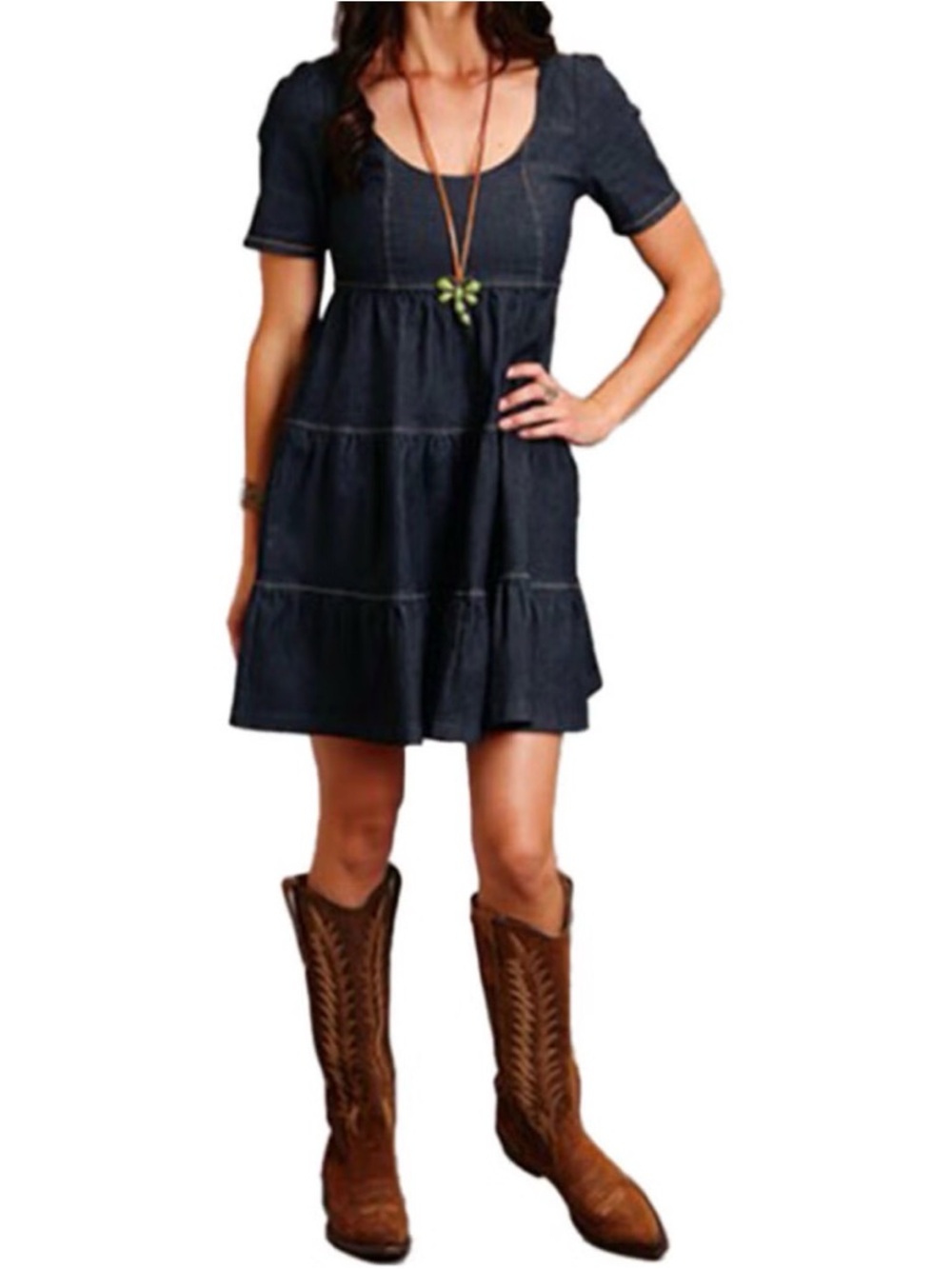 Stetson Dark Wash Short Sleeve Denim Mini Dress Size M NWT